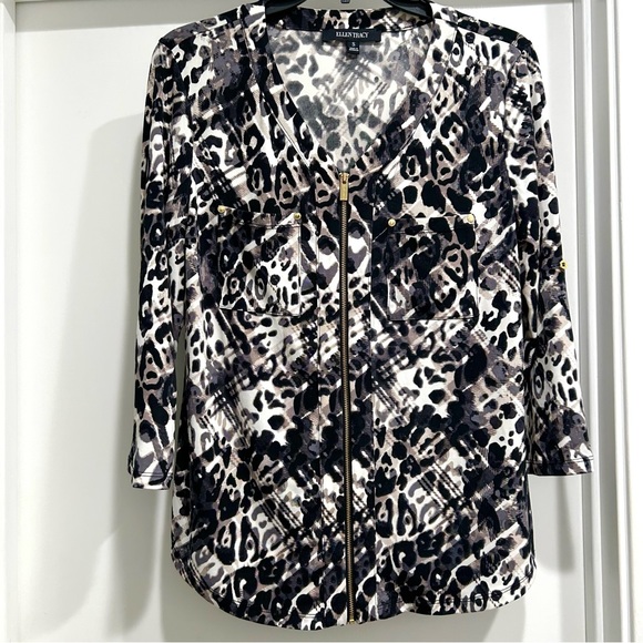 Ellen Tracy Zip Front Print Blouse, NWOT - Picture 3 of 9